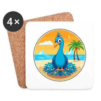 Pfau-Cartoon-Yoga-Strand-Sommer-Illustration - Untersetzer (4er-Set) - Weiß - Vorne