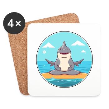 Shark Cartoon Yoga Beach Summer Illustration - Coasters (set of 4) - white - Front