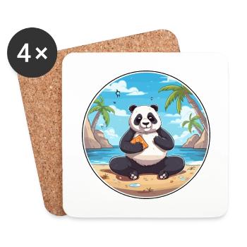 Panda-Cartoon-Yoga-Strand-Sommer-Illustration - Untersetzer (4er-Set) - Weiß - Vorne