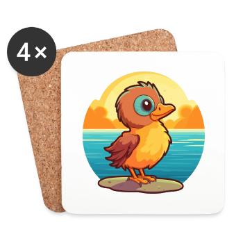 Oiseau Drôle De Dessin Animé Kawaii Plage Illustration - Dessous de verre (lot de 4) - blanc - Devant