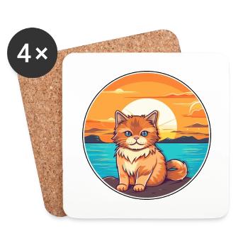 Katze lustige Karikatur Kawaii Strand Illustration - Untersetzer (4er-Set) - Weiß - Vorne