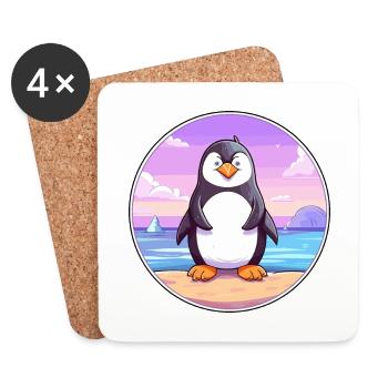 Pinguin-Cartoon-Yoga-Strand-Sommer-Illustration - Untersetzer (4er-Set) - Weiß - Vorne