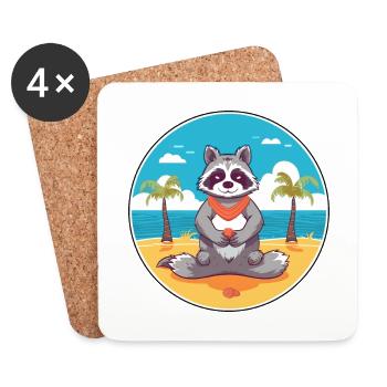 Raton laveur Cartoon Yoga plage Illustration d’été - Dessous de verre (lot de 4) - blanc - Devant