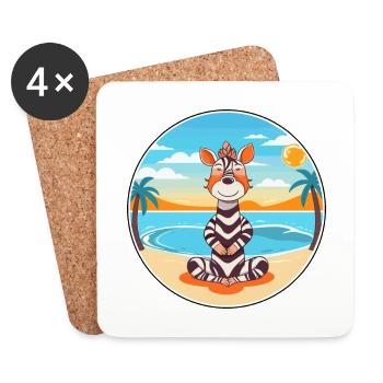 Zebra Cartoon Yoga Beach Summer Illustration - Coasters (set of 4) - white - Front