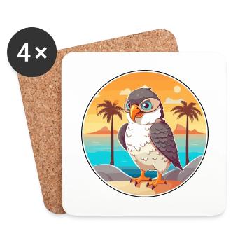 Faucon drôle dessin animé kawaii plage illustration - Dessous de verre (lot de 4) - blanc - Devant