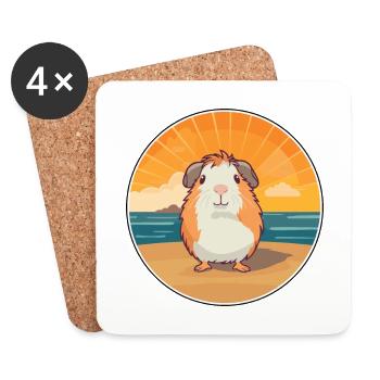 Guinea Pig Funny Cartoon Kawaii Beach Illustration - Coasters (set of 4) - white - Front