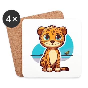 Leopard Funny Cartoon Kawaii Beach Illustration - Coasters (set of 4) - white - Front