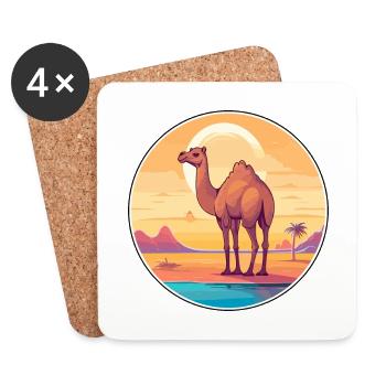 Camel Funny Cartoon Kawaii Beach Illustration - Coasters (set of 4) - white - Front
