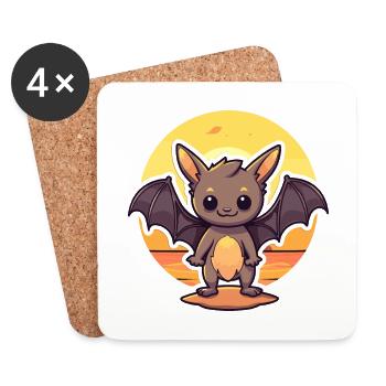 Chauve-souris drôle de dessin animé kawaii plage illustration - Dessous de verre (lot de 4) - blanc - Devant
