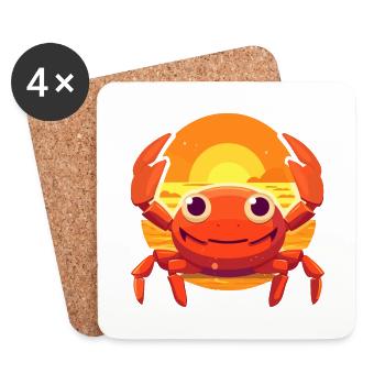 Crab Funny Cartoon Kawaii Beach Illustration - Coasters (set of 4) - white - Front