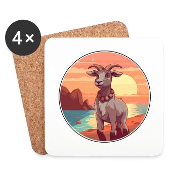 Chèvre Drôle Dessin Animé Kawaii Plage Illustration - Dessous de verre (lot de 4) - blanc - Devant