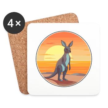 Kangaroo Funny Cartoon Kawaii Beach Illustration - Coasters (set of 4) - white - Front