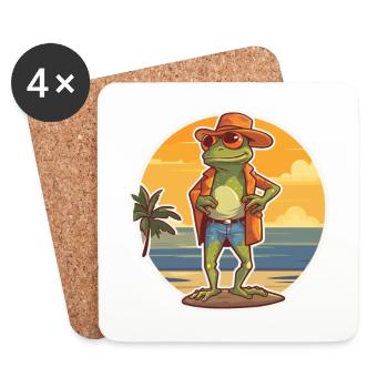 Grenouille drôle de dessin animé kawaii plage illustration - Dessous de verre (lot de 4) - blanc - Devant