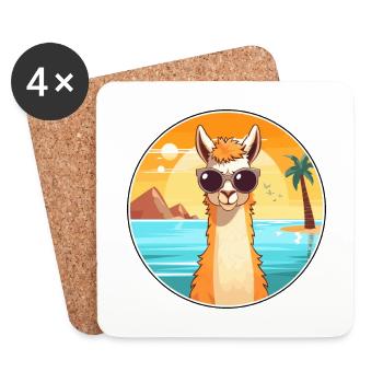 Llama Funny Cartoon Kawaii Beach Illustration - Coasters (set of 4) - white - Front