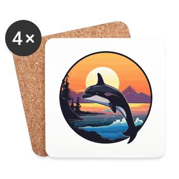 Orca Lustige Karikatur Kawaii Strand Illustration - Untersetzer (4er-Set) - Weiß - Vorne