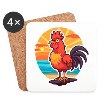 Coq drôle de dessin animé kawaii plage illustration - Dessous de verre (lot de 4) - blanc - Devant