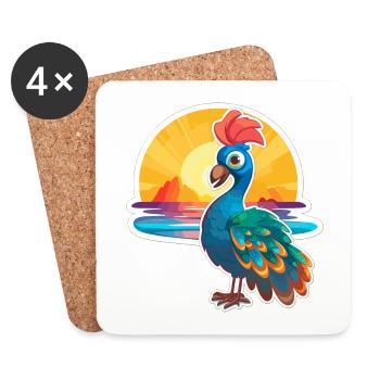 Peacock Funny Cartoon Kawaii Beach Illustration - Coasters (set of 4) - white - Front