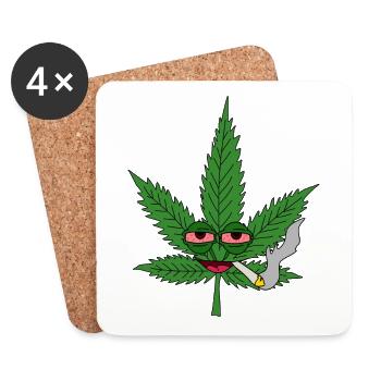 Hemp leaf with stoner eyes - Coasters (set of 4) - white - Front
