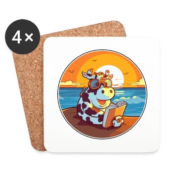 Vache Mignonne Dessin Animé Drôle Kawaii Livre Plage - Dessous de verre (lot de 4) - blanc - Devant