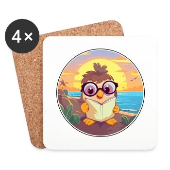 Poussin Mignon Drôle Dessin Animé Kawaii Livre Plage - Dessous de verre (lot de 4) - blanc - Devant