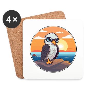 Adler Niedliche Lustige Karikatur Kawaii Buch Strand - Untersetzer (4er-Set) - Weiß - Vorne