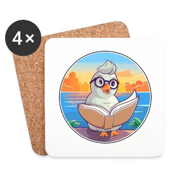 Dove Cute Funny Cartoon Kawaii Book Beach - Untersetzer (4er-Set) - Weiß - Vorne
