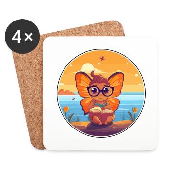 Butterfly Cute Funny Cartoon Kawaii Book Beach - Coasters (set of 4) - white - Front