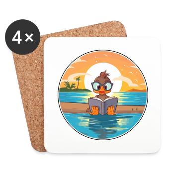 Canard Mignon Dessin Animé Drôle Kawaii Livre Plage - Dessous de verre (lot de 4) - blanc - Devant