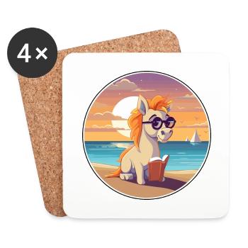 Pferd Niedlich Lustige Karikatur Kawaii Buch Strand - Untersetzer (4er-Set) - Weiß - Vorne