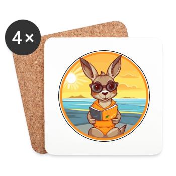Kangaroo Cute Funny Cartoon Kawaii Book Beach - Coasters (set of 4) - white - Front