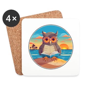 Eule Niedliche Lustige Karikatur Kawaii Buch Strand - Untersetzer (4er-Set) - Weiß - Vorne
