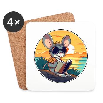 Maus niedlicher lustiger Cartoon Kawaii Buchstrand - Untersetzer (4er-Set) - Weiß - Vorne