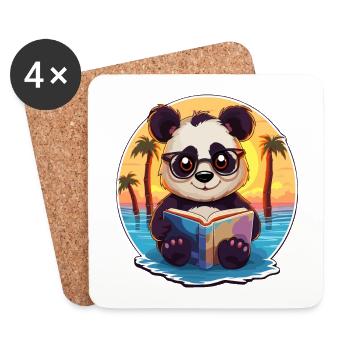 Panda Mignon Drôle Dessin Animé Kawaii Livre Plage - Dessous de verre (lot de 4) - blanc - Devant