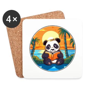 Panda Mignon Drôle Dessin Animé Kawaii Livre Plage - Dessous de verre (lot de 4) - blanc - Devant