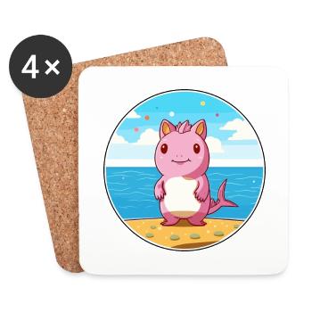Axolotl aquarelle dessin animé Kawaii Clipart Animal - Dessous de verre (lot de 4) - blanc - Devant