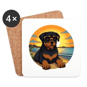Rottweiler Chien Drôle De Dessin Animé Kawaii Livre Plage - Dessous de verre (lot de 4) - blanc - Devant