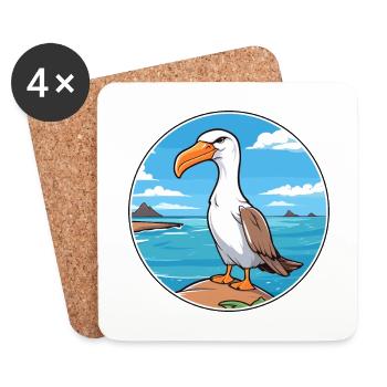 Albatross Watercolor Cartoon Kawaii Clipart Animal - Coasters (set of 4) - white - Front