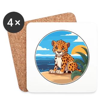 Amur Leopard Watercolor Cartoon Kawaii Clipart Pet - Coasters (set of 4) - white - Front