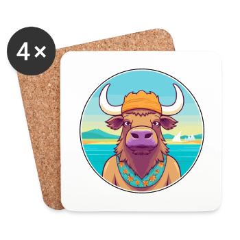 Buffalo Watercolor Cartoon Kawaii Clipart Animal - Coasters (set of 4) - white - Front