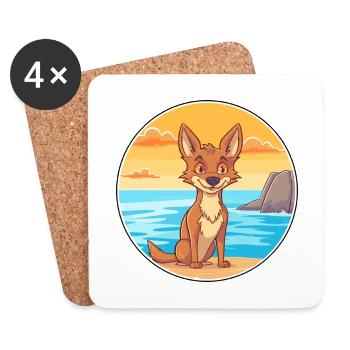 Coyote Watercolor Cartoon Kawaii Clipart Animal - Coasters (set of 4) - white - Front
