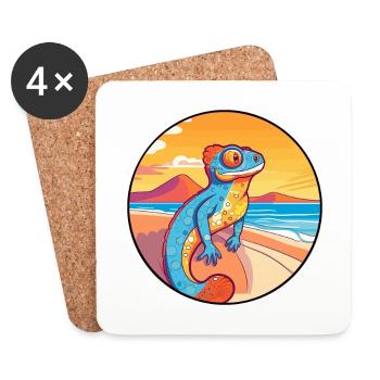 Chameleon Watercolor Cartoon Kawaii Clipart Animal - Coasters (set of 4) - white - Front