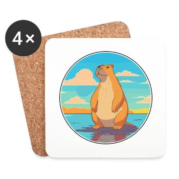 Capybara Aquarell Cartoon Kawaii Clipart Tier - Untersetzer (4er-Set) - Weiß - Vorne