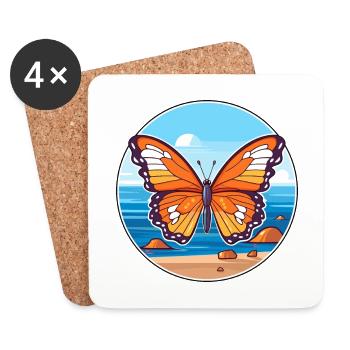 Papillon Aquarelle Dessin Animé Kawaii Clipart Animal - Dessous de verre (lot de 4) - blanc - Devant