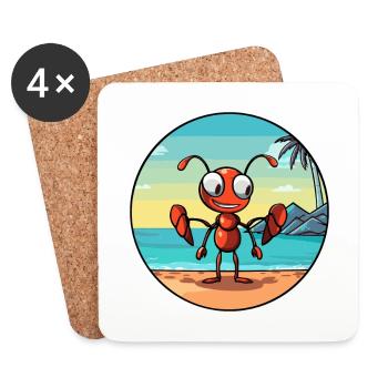 Ant Watercolor Cartoon Kawaii Clipart Animal - Coasters (set of 4) - white - Front
