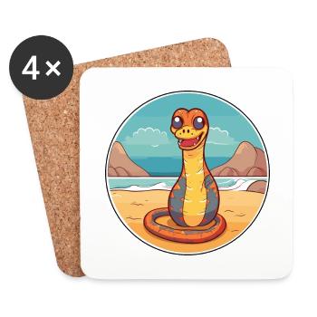Cobra aquarelle dessin animé Kawaii Clipart Animal - Dessous de verre (lot de 4) - blanc - Devant