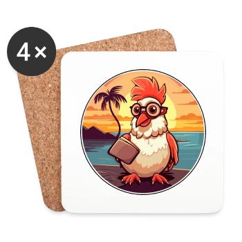 Coq Mignon Drôle Dessin Animé Kawaii Livre Plage - Dessous de verre (lot de 4) - blanc - Devant