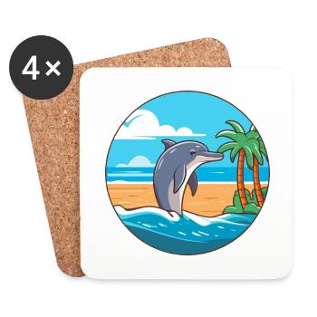 Delfin Aquarell Cartoon Kawaii Clipart Tier - Untersetzer (4er-Set) - Weiß - Vorne