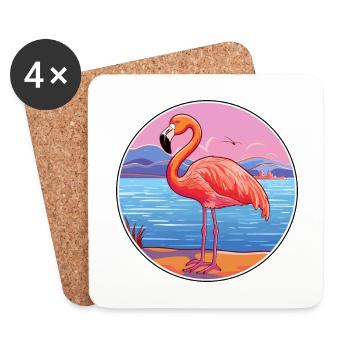 Flamingo Aquarell Cartoon Kawaii Clipart Tier - Untersetzer (4er-Set) - Weiß - Vorne