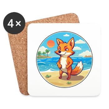 Fuchs Aquarell Cartoon Kawaii Clipart Tier - Untersetzer (4er-Set) - Weiß - Vorne