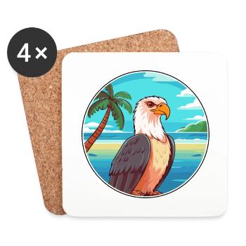 Eagle Watercolor Cartoon Kawaii Clipart Animal - Coasters (set of 4) - white - Front